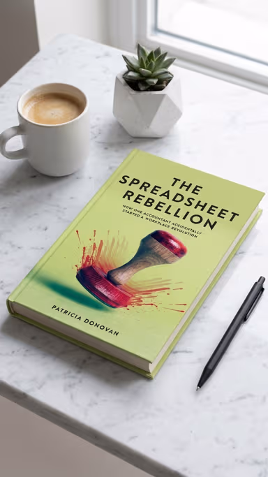 Desk scene mockup featuring AI-generated book cover for social ads